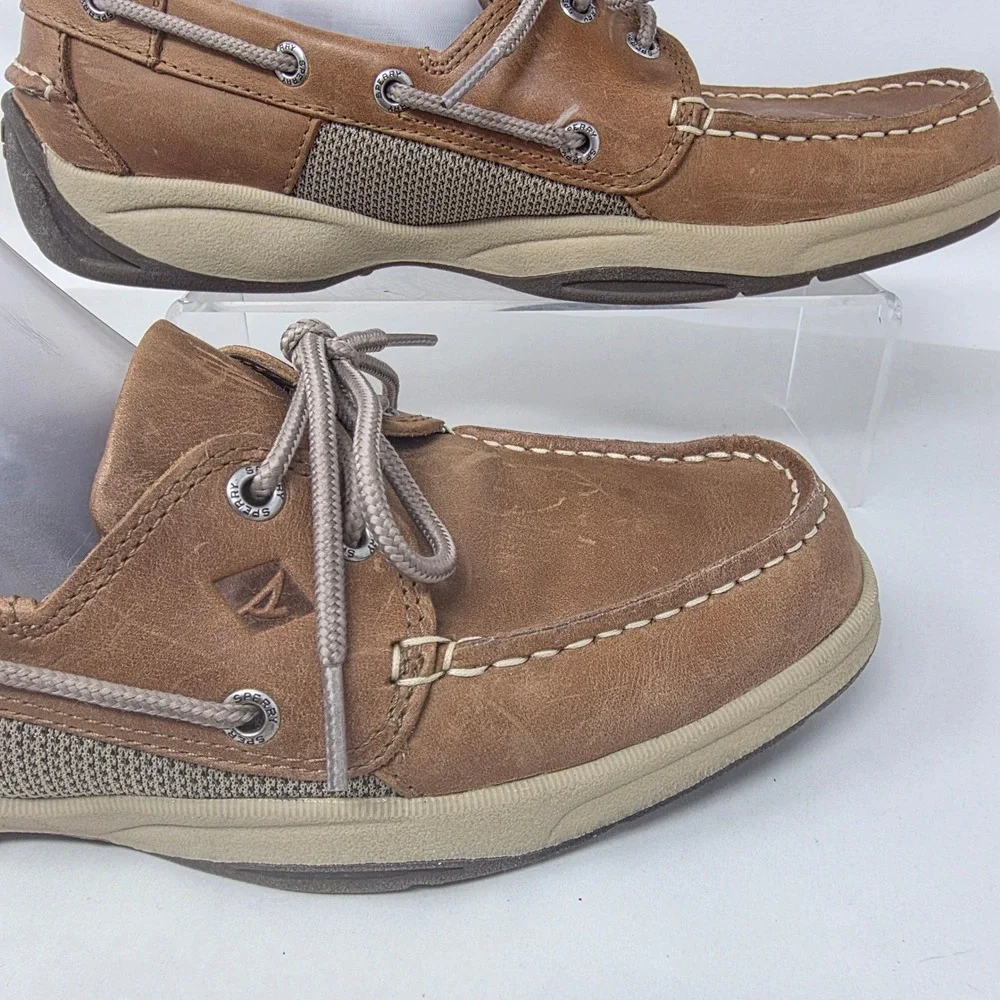 Sperry Billfish Boat Shoes Mens 9 M Tan Leather Mesh Loafers STS22664 Good